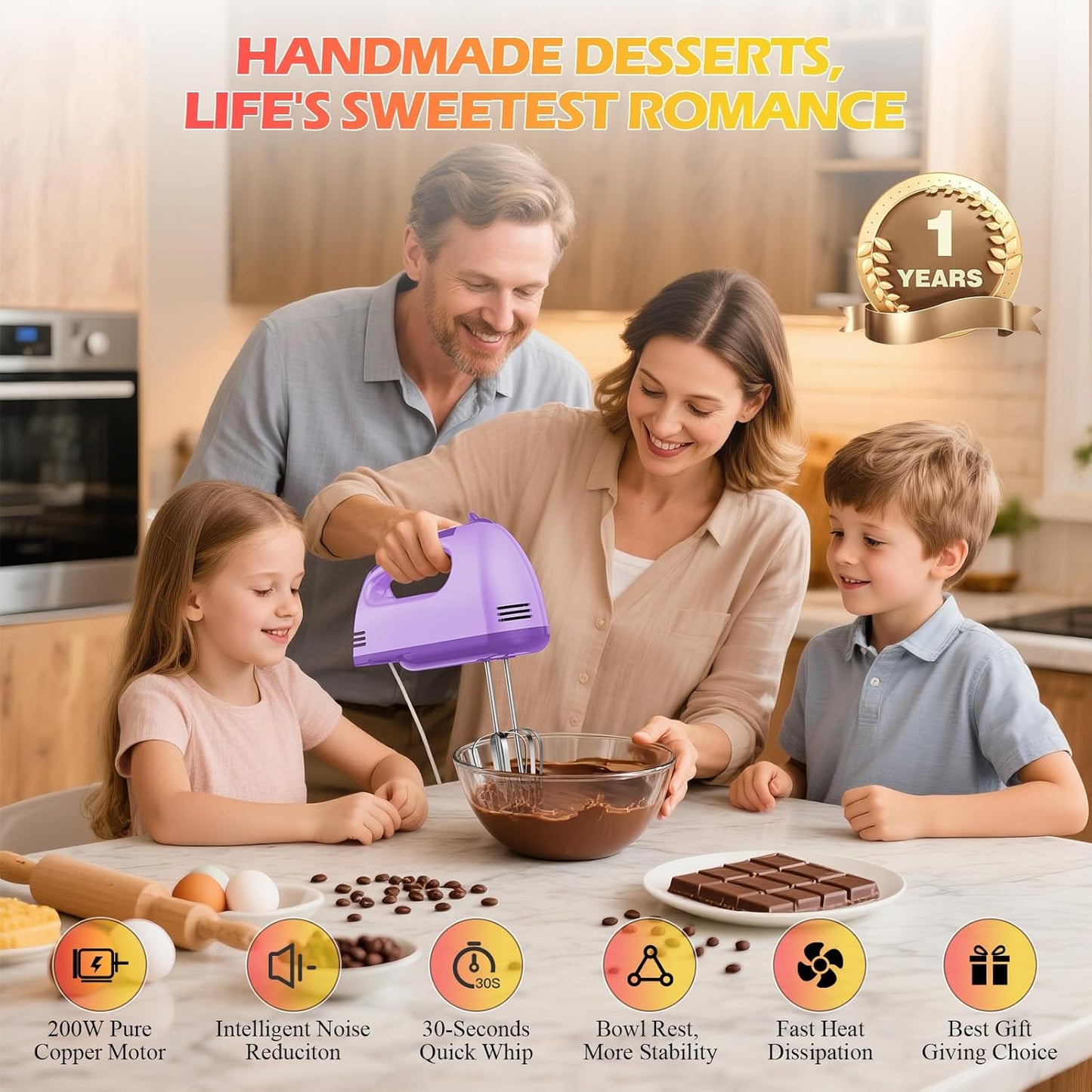 WADODO 7-Speed Electric Hand Mixer – Portable Food Mixer Kitchen Mixer with 304 *(1x Whisk, 2x Beater, 2x Dough hook) for Baking Cakes, Cream, Cookies, Light Pink