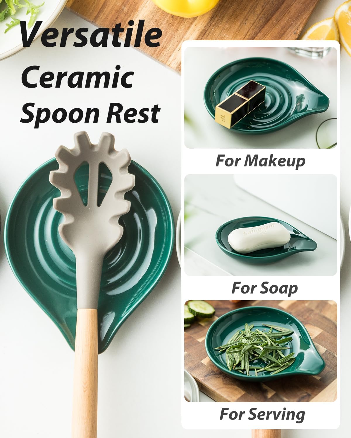 LAUCHUH Spoon Rest, Large Ceramic Spoon Holder for Kitchen Counter Spatula Rest Heat-Resistant Spoon Rest for Stove Top Cooking Utensil Holder, Farmhouse Kitchen Décor for Father's Day, Cream, 5 Inch