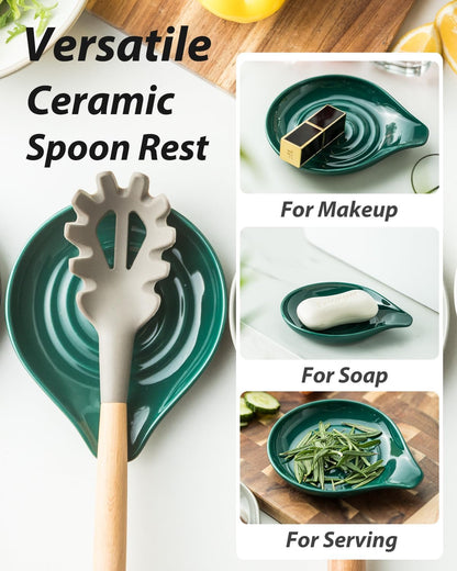 LAUCHUH Spoon Rest, Large Ceramic Spoon Holder for Kitchen Counter Spatula Rest Heat-Resistant Spoon Rest for Stove Top Cooking Utensil Holder, Farmhouse Kitchen Décor for Father's Day, Cream, 5 Inch