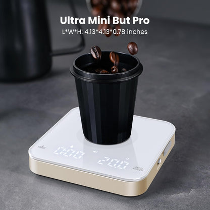 Maestri House Mini Coffee Scale with Timer, USB-C Rechargeable Espresso Scale, 2kg/0.1g Accurate Scale for Espresso and Pour-Over Coffee, Portable Digital Kitchen Scale with Auto Timer (Black&Silver)