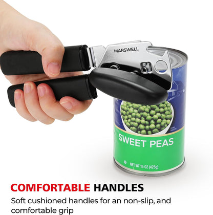 MARSWELL Heavy Duty Can Opener for Large Cans, Extra-Long Handles & Oversized Knob for Easy Cranking, Commercial Manual Hand Crank Opener Opens Big #10 Cans Smoothly, Strong All-Steel Construction