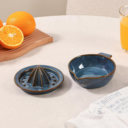 Ceramic Citrus Lemon Orange Juicer Manual Squeezer, Hand Juicer Reamer Rotation Press with 6.8oz Bowl, Strainer Lid, Spout, Handle, Dishwasher Safe, Easy to Clean