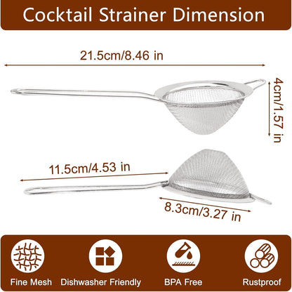 Small Fine Mesh Strainer, Stainless Steel Cocktail Sieve Mini Strainer for Cocktails, Tea, Herbs, Drinks and Coffee, Small Sifter with Handle (Gold)