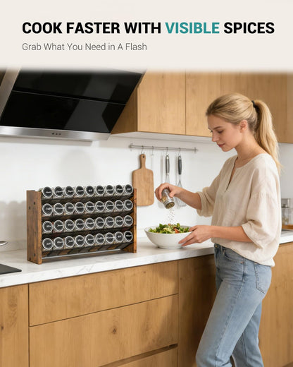 NESAPTO Spice Rack Organizer for Cabinet, Wood 4-Tier Vertical Seasoning Organizer, Wall Mount or Countertop Spice Shelf, Holds 28 Jars (No Jars Included), 14" W x 9.4" H