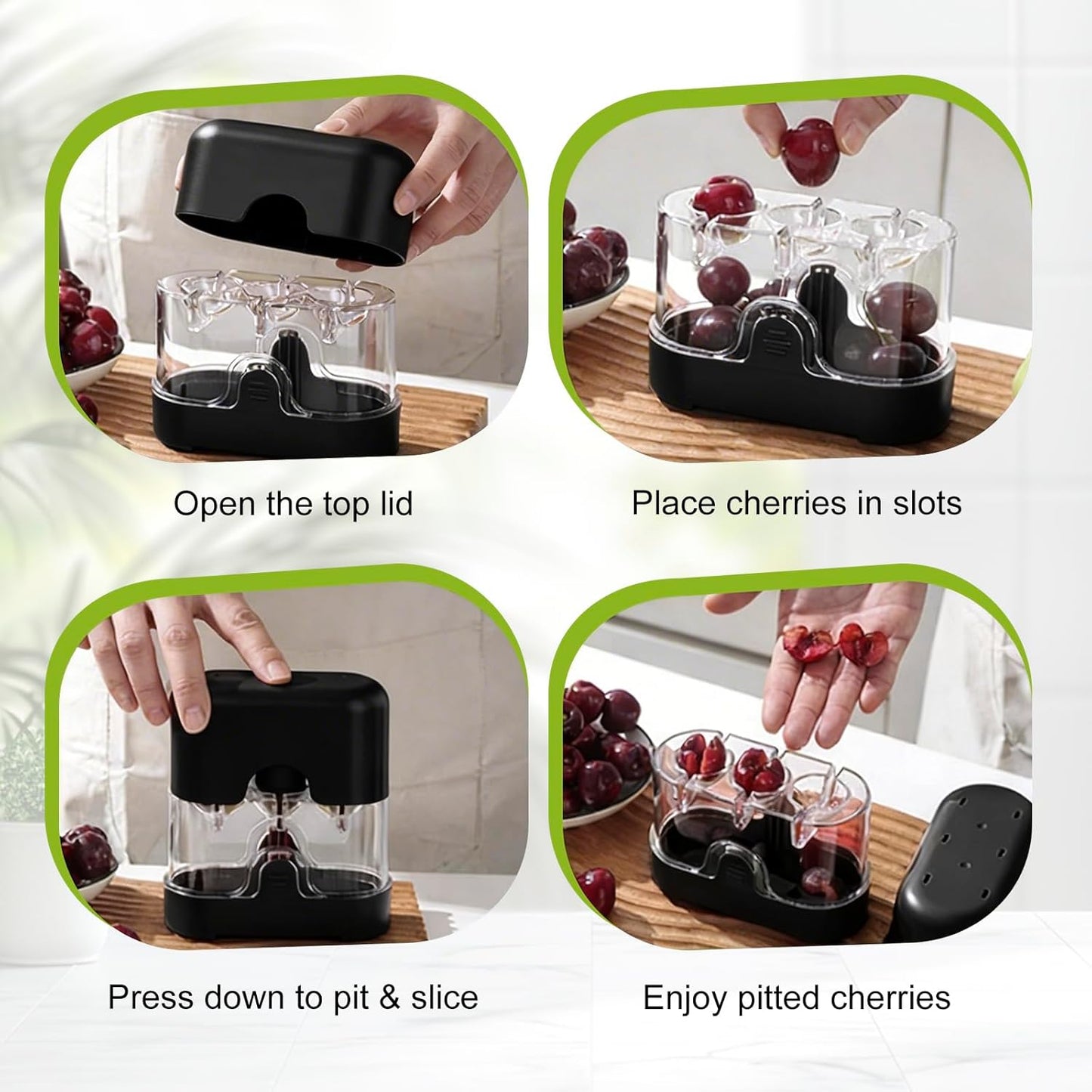 3-in-1 Cherry Pitter and Slicer, Manual Cherry Core Remover Tool Cuts Cherries in Half, for Kitchen Baking Making Cherry Jam Saving Time & Effort(Red)