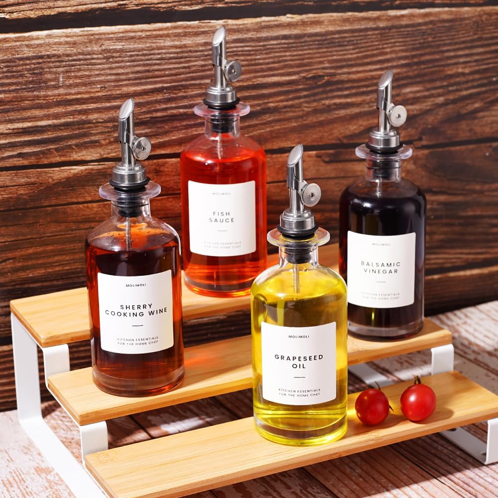 Molimoli - Premium Olive Oil Dispenser Bottles for Kitchen with Pourer - Oil and Vinegar Dispenser Set, Glass Dispenser for Kitchen, Dispenser Bottle of 350ml - Set of 2