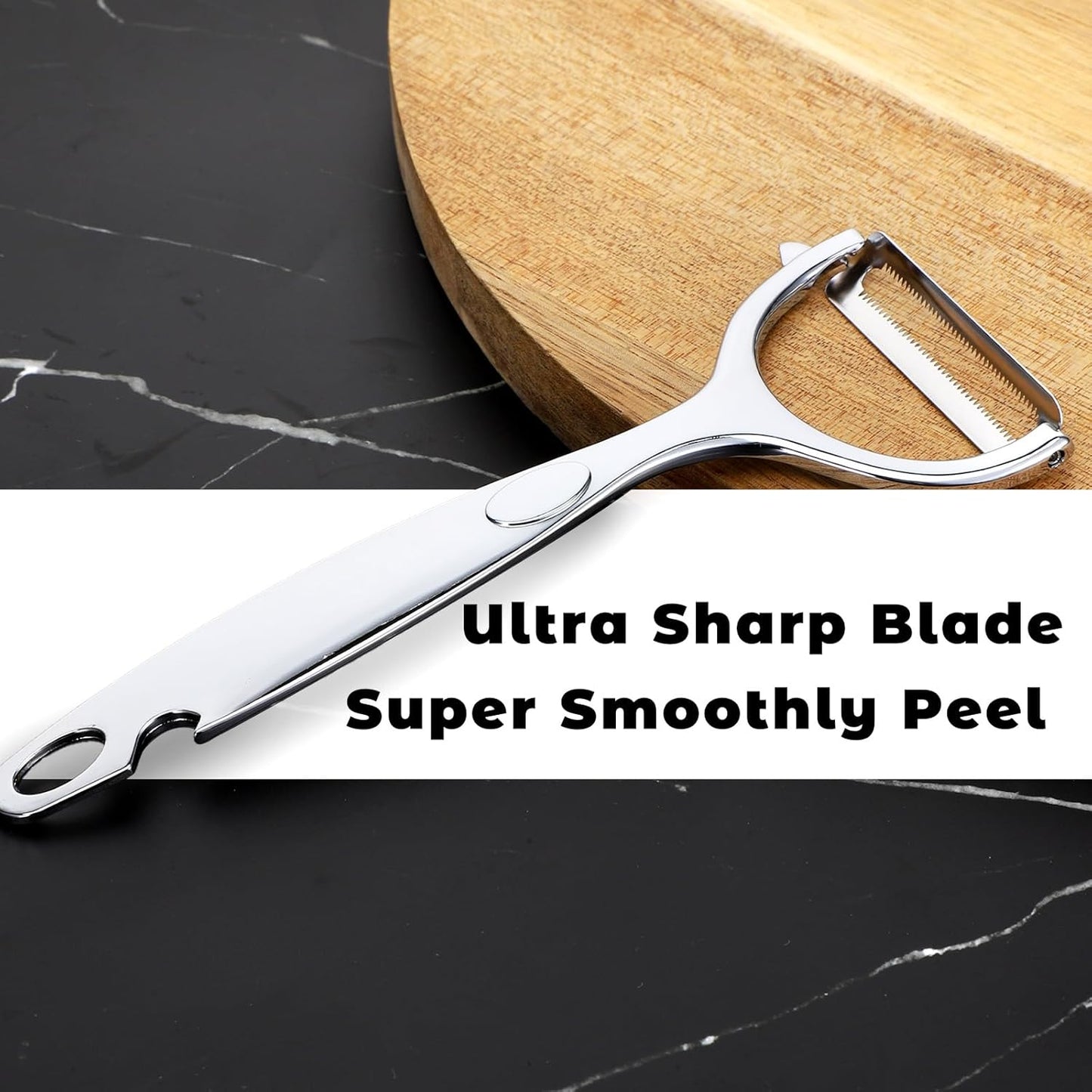Premium Stainless Steel Vegetable Peeler with Swivel Blade & Bottle Opener - Ultra Sharp Potato Apple Peeler, Ergonomic Handle, Dishwasher Safe, Silver
