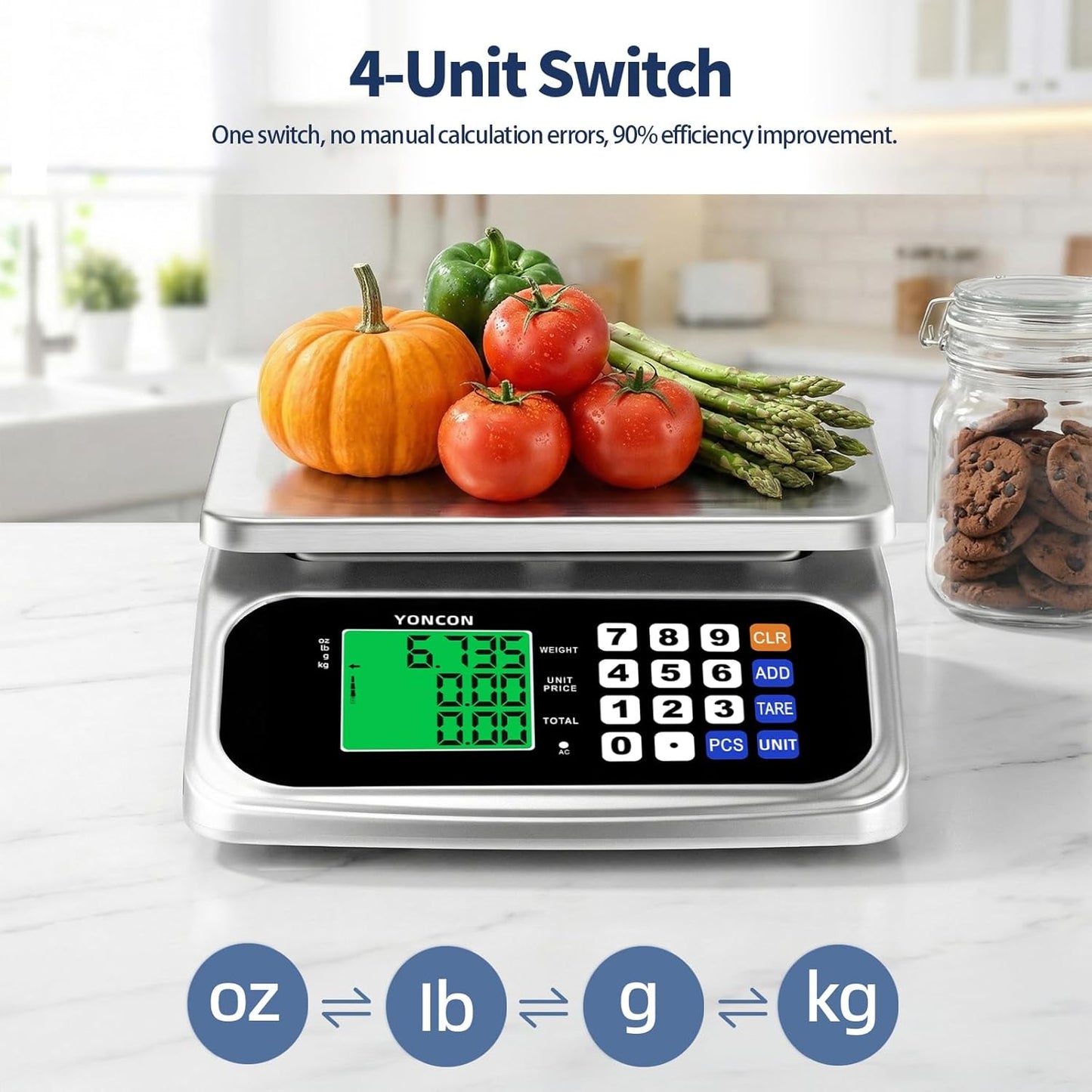 Large Digital Food Scale, 0.05oz/1g Commercial Kitchen Scale with Price Computing & PCS, AA Batteries & DC Plug-in, 30kg/66lb for Cooking, Baking, Fruit, Vegetables & lndustrial Use (Silver)