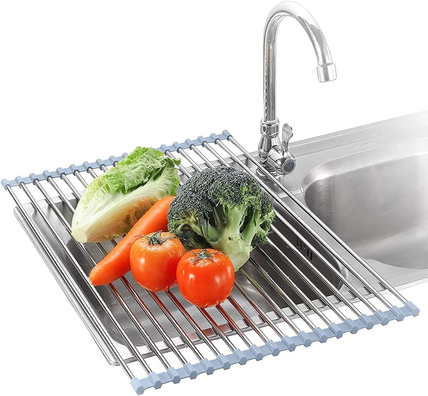 Seropy Roll Up Dish Drying Rack Over The Sink for Kitchen Sink Drying Rack Folding Dish Drainer Mat Rolling Dish Rack Sink Rack Stainless Steel Kitchen Dry Rack Black 17.5x15.7 Inch