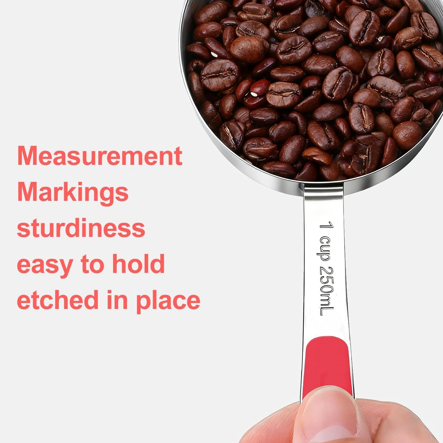 Bopei Measuring Cups and Spoons Set Stainless Steel 10 Piece for Cooking and Baking (5 Cups + 5 Spoons, Colorful Handles)