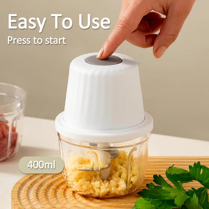 Mini Garlic Chopper, 250ml Small Food Processor Cordless 1 Cup, Battery USB-C Rechargeable Electric Food Chopper Wireless, Portable Garlic Grinder Masher,Veggie Meat Blender Mincer Kitchen Mixer,White
