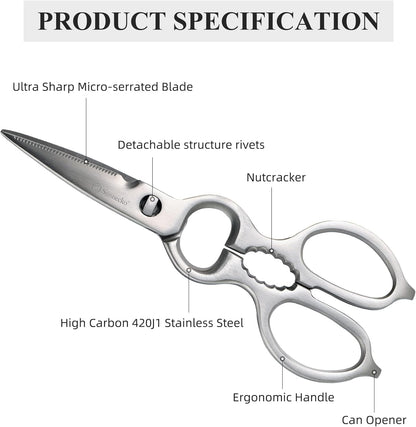 Sunnecko Kitchen Scissors All Purpose Heavy Duty Scissors Titanium Coated, Kitchen Shears for Food, Micro Serrated with Detachable Blades