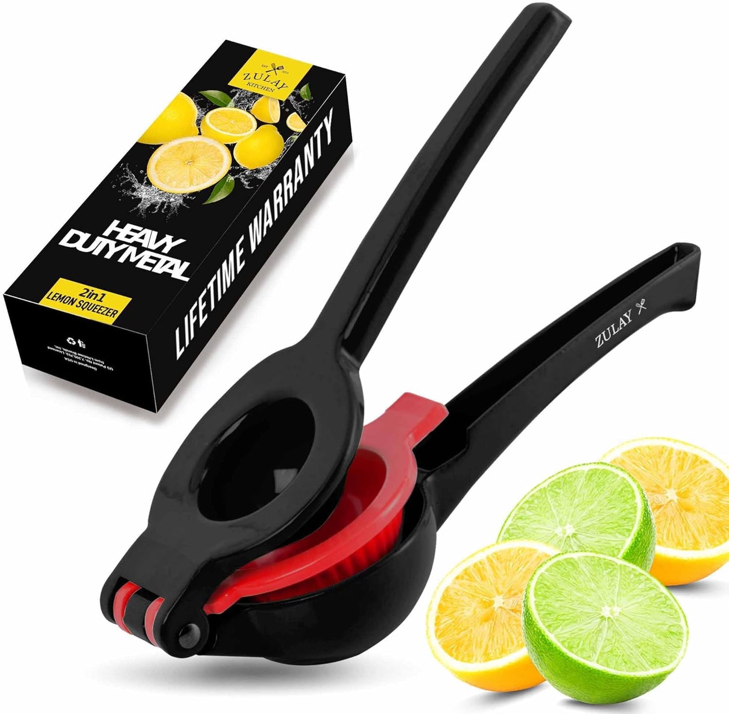 Zulay Kitchen Metal 2-in-1 Lemon Squeezer - Sturdy Max Extraction Hand Juicer Lemon Squeezer Gets Every Last Drop - Easy to Clean Manual Citrus Juicer - Easy-Use Lemon Juicer Squeezer - Yellow/Green