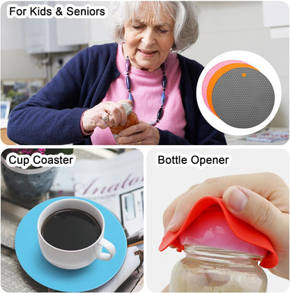 uxcell 3pcs Silicone Jar Opener Pads, 17.5cm/7" Texture Can Opener Multipurpose Round Bottle Lid Opener Non-Slip Coasters for Weak Hands Seniors Children, Orange, Blue, Gray