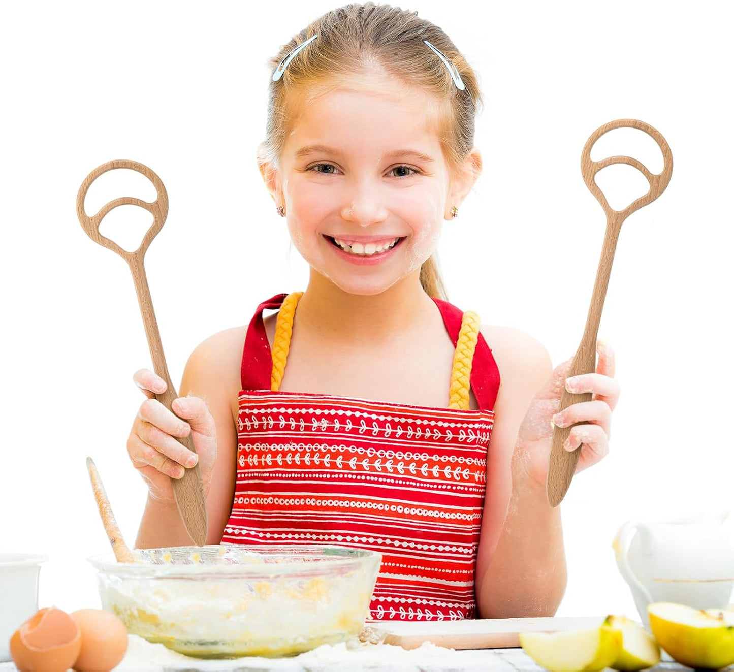 Honeydak 2 Pack 13 Inch Wooden Danish Dough Whisk 2 Hole Sourdough Bread Mixing Supplies Personalized Dutch Whisk for Pizza Pastry Cake Egg Batter Baking