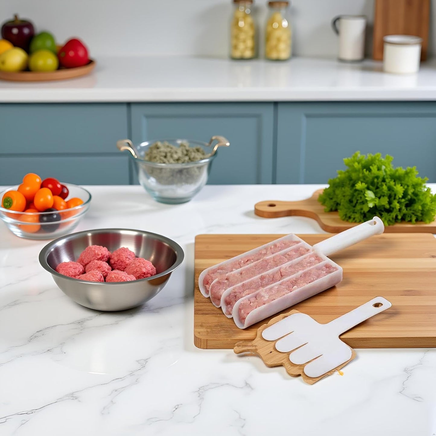 White Creative Kitchen Triple Meatball Maker, Meat Ball Scoop with Cutting Spade Ball Maker, None-Stick Meatball Maker Melon Ballers Fruit and Vegetable Tools Kitchen Utensils and Gadgets