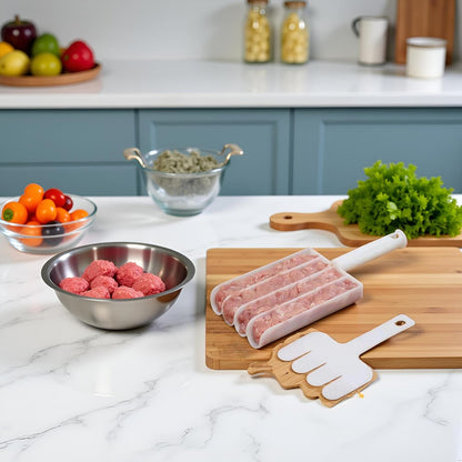 White Creative Kitchen Triple Meatball Maker, Meat Ball Scoop with Cutting Spade Ball Maker, None-Stick Meatball Maker Melon Ballers Fruit and Vegetable Tools Kitchen Utensils and Gadgets