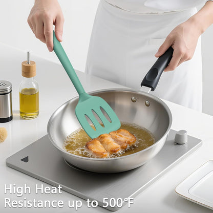 Coukre 3 Pack Silicone Spatula Set, High Heat Resistant, BPA-Free, Fish Spatula, Solid & Slotted Turner for Non-Stick Pans, Flipping Eggs, Pancakes, Fish, Burgers (3, PureBlack)