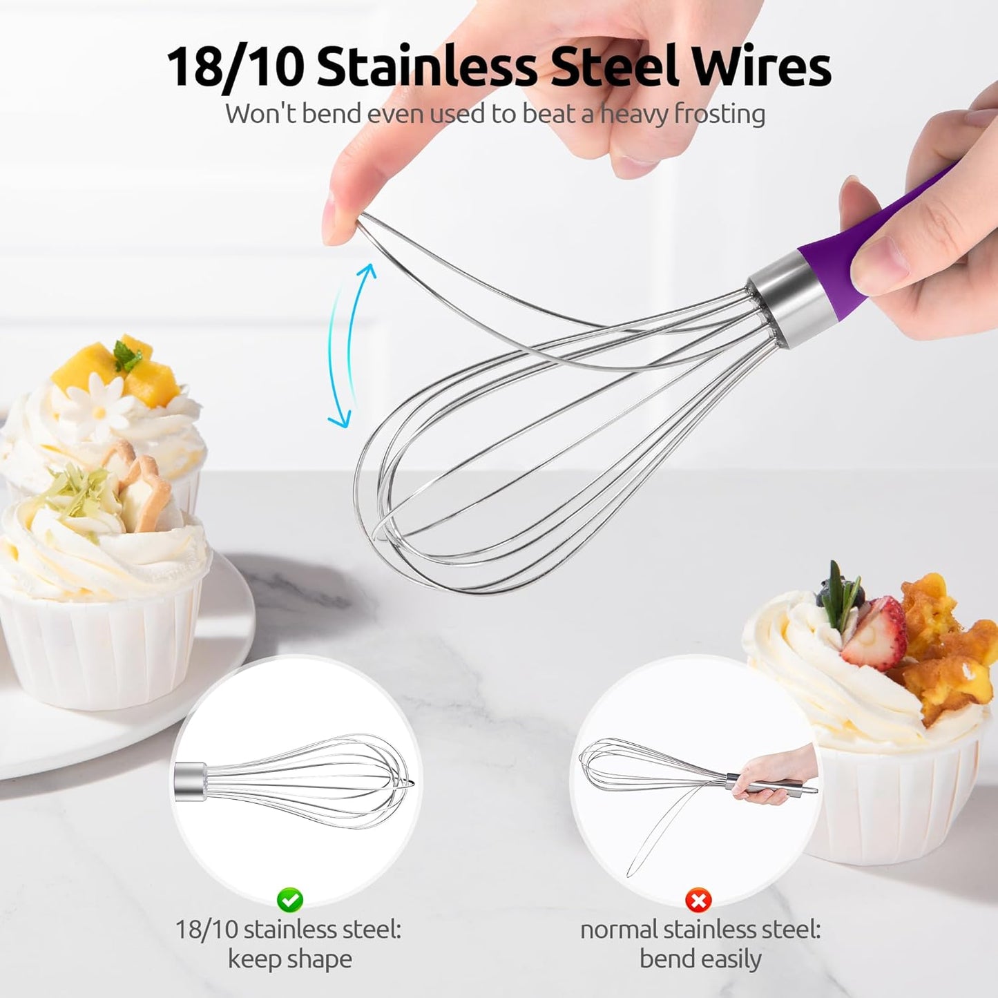 U-Taste 7" Mini Whisk for Cooking: 18/8 Stainless Steel Small Metal Kitchen Wisk, Tiny Hand Mixing Tool for Coffee, Egg, Sauce, 6-Wires Compact Head for Baking, Beating in Bowl, Mug, Jar (Set of 2)