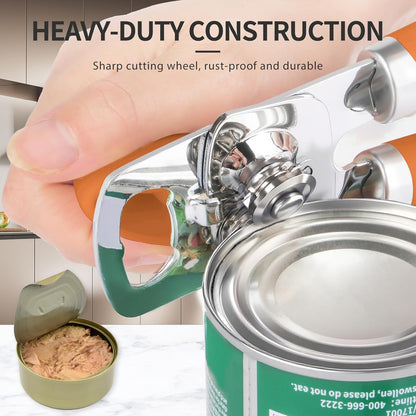 Safring Can Opener Manual, Heavy Duty Stainless Steel Smooth Edge Can Openers With Soft Touch Handle, Oversized Handheld Easy Turn Knob, Multi-Function Bottle Opener, Black