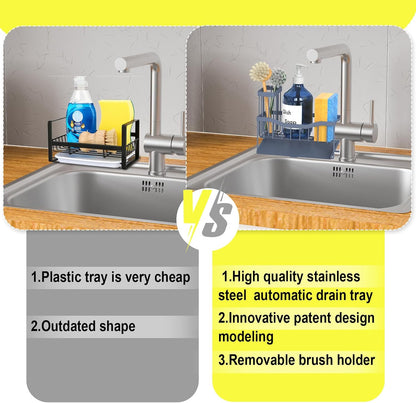 Fssvcd Maifan Sink Caddy Sponge Holder for Kitchen with Brush Holder and Stainless Steel Self Drain Tray, Rustproof Kitchen Sink Organizer for Sponge, Soap Dispenser Storage Accessories