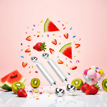 2 Pcs Double Ended Headed Fruit Icecream Ball Spoon Melon Baller Parisienne Scoop Smooth Round Melon Balls Melon Scoop for Watermelon/Ice 30mm Melon Ballers