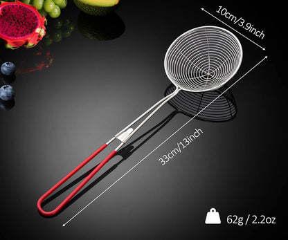 304 Stainless Steel Spider Strainer Skimmer Ladle for Cooking and Frying, Kitchen Gadgets Utensils Wire Pasta Spoon