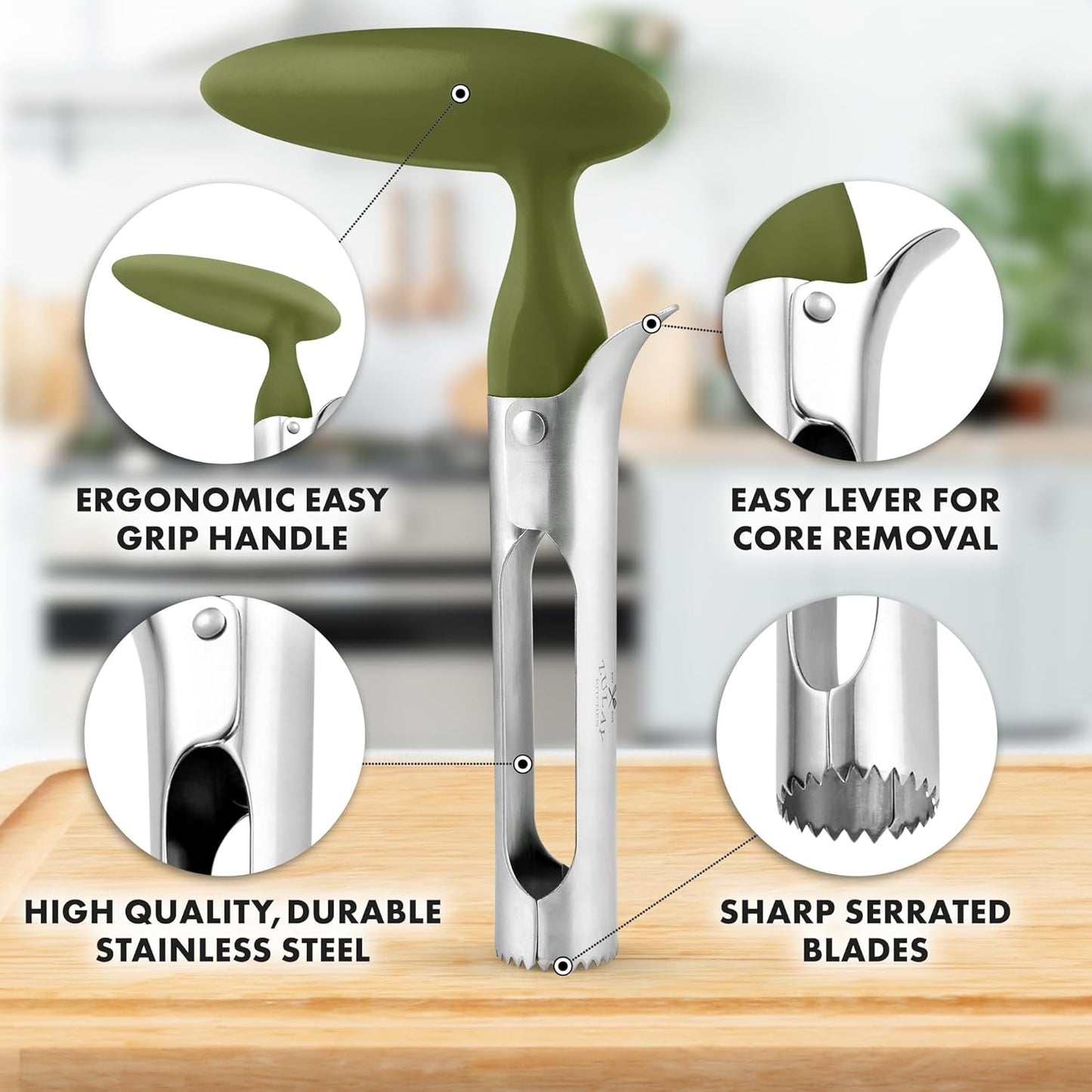 Zulay Kitchen Stainless Steel Pineapple Corer & Slicer – Heavy Duty Pineapple Cutter & Eye Removal Tool – Effortless Core Remover Tool with Sharp Reinforced Blade & Ergonomic Handle - Black