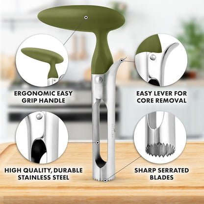 Zulay Kitchen Stainless Steel Pineapple Corer & Slicer – Heavy Duty Pineapple Cutter & Eye Removal Tool – Effortless Core Remover Tool with Sharp Reinforced Blade & Ergonomic Handle - Black