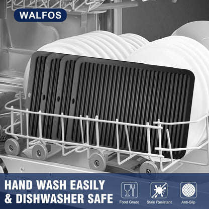 Walfos Silicone Trivet Mats - 4 Heat Resistant Pot Holders, Multipurpose Non-Slip Hot Pads for Kitchen Potholders, Hot Dishers, Jar Opener, Spoon Holder, Food Grade Silicone & BPA Free (Black)