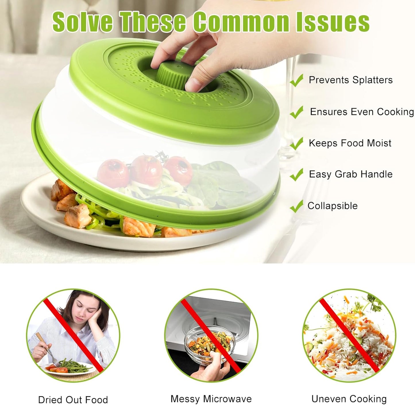 Microwave Splatter Cover Vented for Food,Collapsible Splatter Guard & Colander Kitchen Gadget for Fruit Vegetables,Microwave Lid with Handle Tray,Dishwasher-Safe BPA-Free Silicone & Plastic