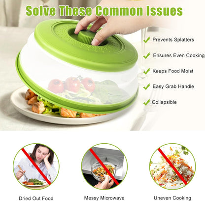 Microwave Splatter Cover Vented for Food,Collapsible Splatter Guard & Colander Kitchen Gadget for Fruit Vegetables,Microwave Lid with Handle Tray,Dishwasher-Safe BPA-Free Silicone & Plastic
