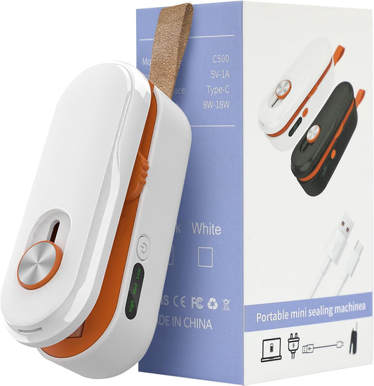 2-in-1 Mini Bag Sealer with Knife, Rechargeable Heat Sealer, 3 Modes for Light/Medium/Heavy Bags, Portable Snack Sealer