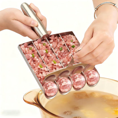 304 Stainless Steel Meatball Maker Tool Manual Non-Stick Scoop Ball Maker for Easy Meatball Preparation, Portable Kitchen Utensil for Home and Restaurant Use, 4-Cavity Efficient Design