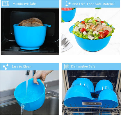 BoxedHome Green Ombre Nesting Plastic Mixing Bowl Set With Pour Spout, Microwave and Dishwasher Safe, BPA free Non-Slip Base, Set of 4 Size 1.7, 2.5, 3.5 and 4.5qt, Great for Prepping, Baking, Cooking