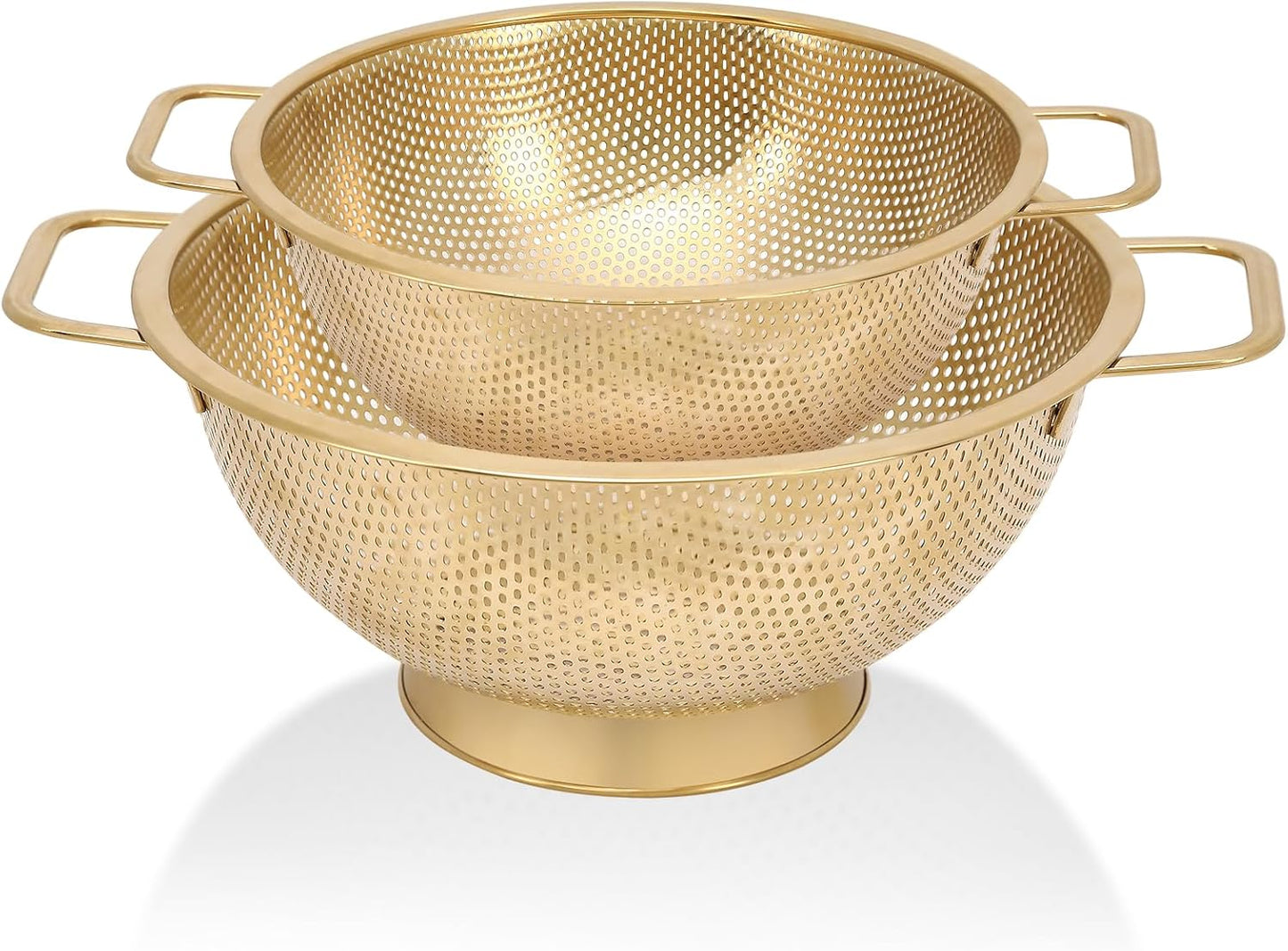 Gold Strainer for Kitchen, 3QT, Stainless Steel Colander with Handle for Fruits Vegetables Cooking Food, Dishwasher Safe