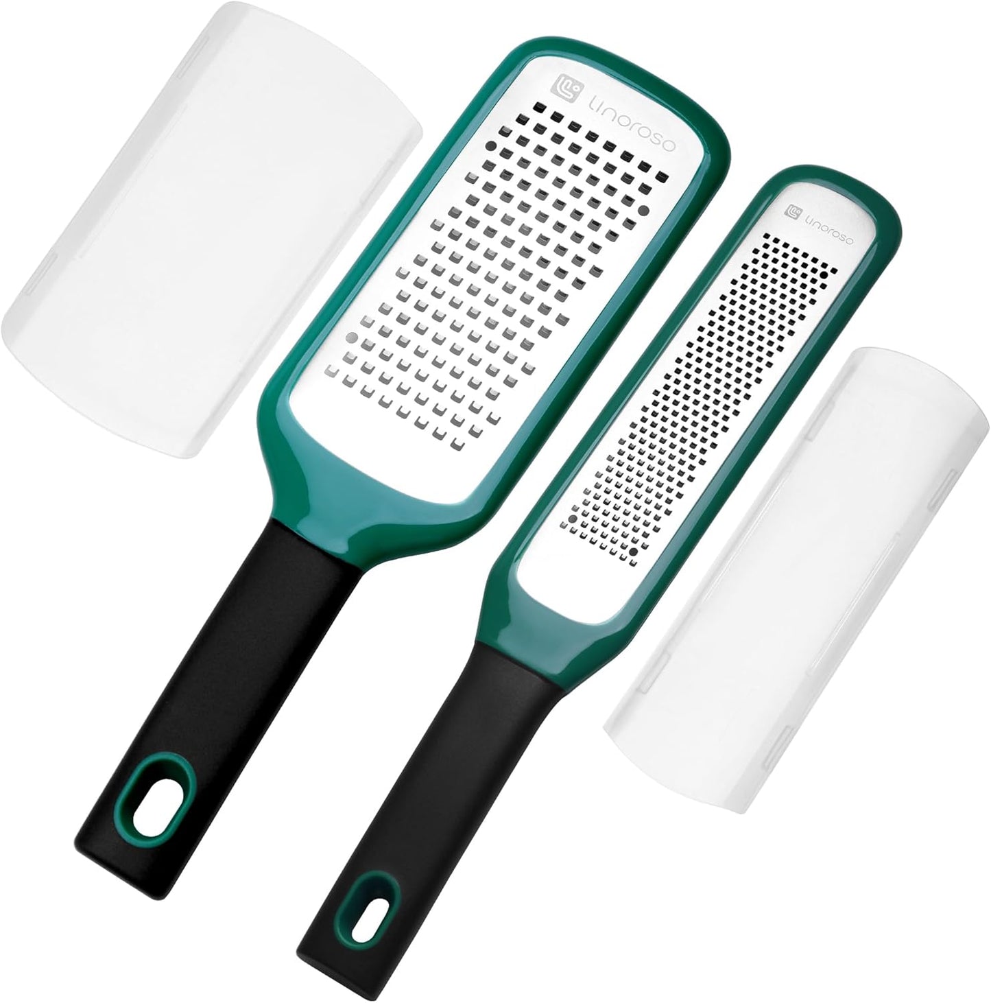linoroso Lemon Zester & Cheese Grater Set of 2 - Kitchen Handheld Grater Tool for Cheese, Garlic, Ginger, Nutmeg, Chocolate, Fruits - Razor Sharp Stainless Steel Blade with Protective Cover