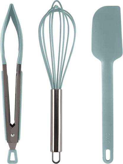 COOK WITH COLOR Stainless Steel Silicone Tipped Kitchen & BBQ Tongs Set, 3 Pc Utensils, Grey
