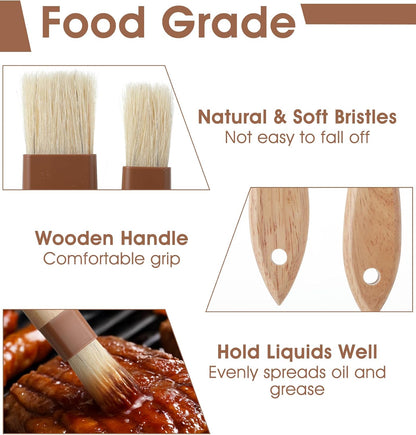 4Pcs Pastry Brush, Natural Bristle Pastry Brushes for Cooking Baking Grilling Basting Brush with Beech Wooden Handle for Butter Oil Marinade, Grilling & Baking Kitchen Food Brushes (1 Inch & 1.5 Inch)