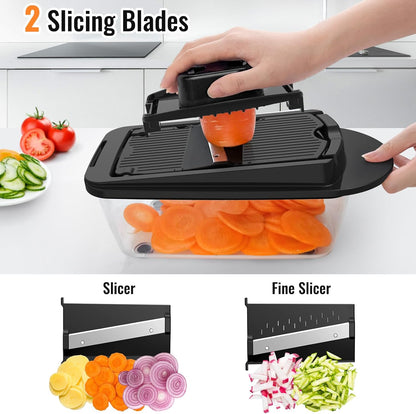 12 Blade All-in-1 Vegetable Chopper Mandoline Slicer with Container, Spiralizer with Containers, Food Chopper, Onion Chopper, Veggie Cutter for Salad, Kitchen Gadgets Accessories Essentials, White