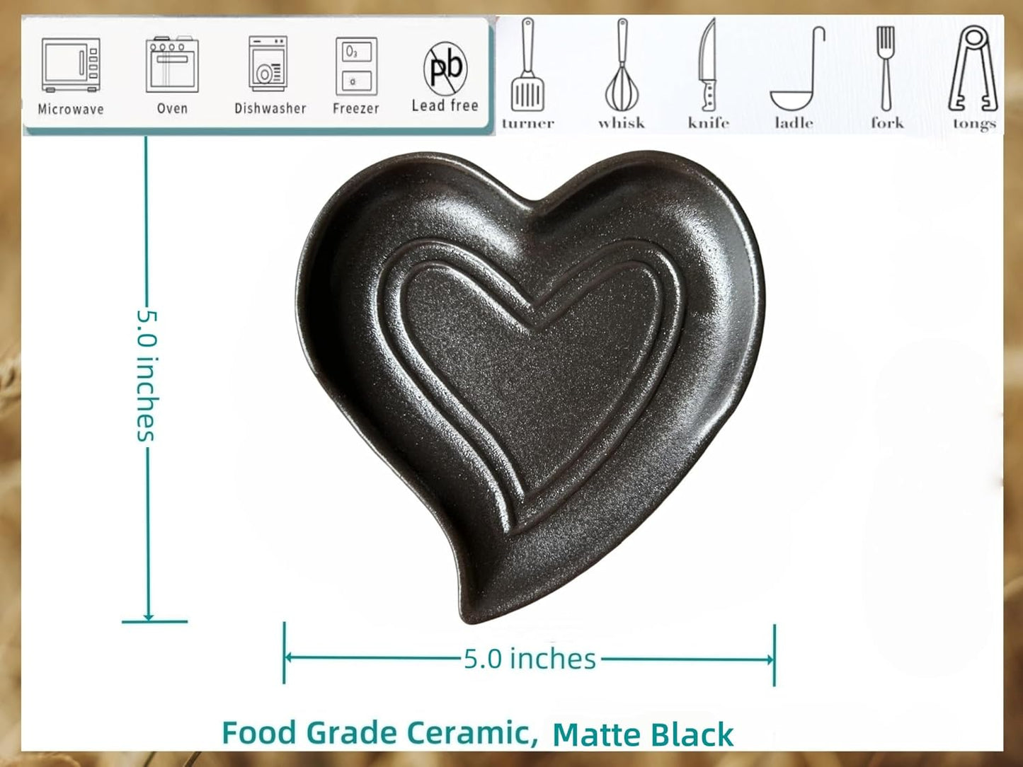Ceramic Spoon Rest for Stove Top, Heart Cute Spoon Rest for Kitchen Counter, Cooking Spoon Holder for Kitchen Counter, Utensil Rest Spatula Rest Ladle Holder Tong Rest (Retro Red)