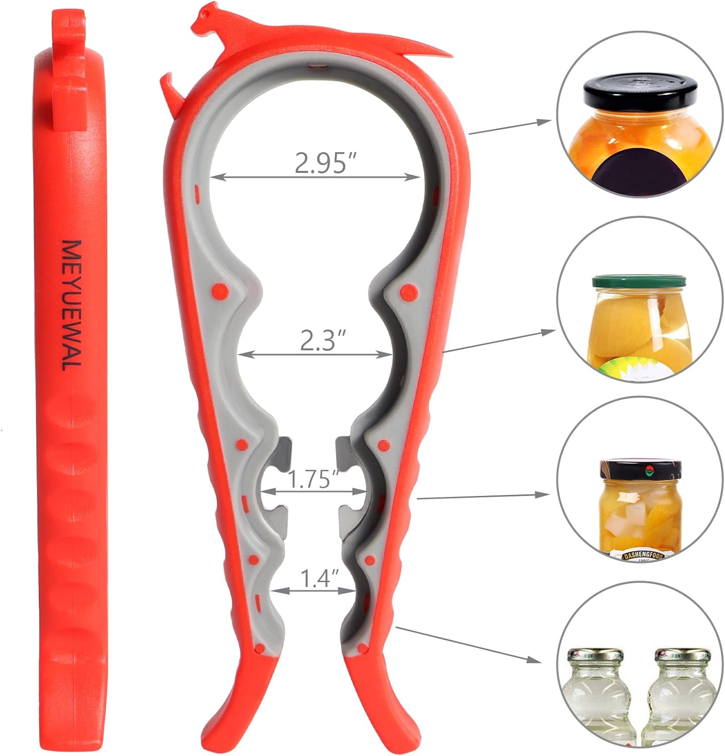 Jar Opener, 5 in 1 Multi Function Can Opener Bottle Opener Kit with Silicone Handle Easy to Use for Children, Elderly and Arthritis Sufferers (Apple Red）