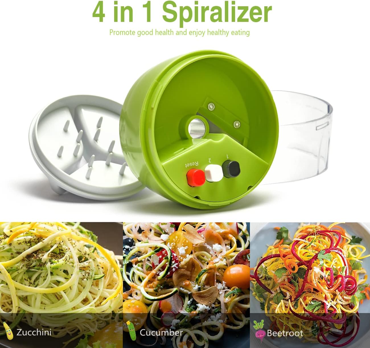 Spiralizer Handheld Vegetable Slicer, 4 in 1 Zucchini Spaghetti Maker, Spiral Slicer For Making Quick Low Carb Veggie Noodles 8.45cm