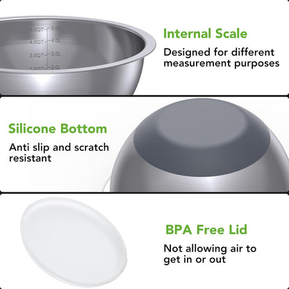 304 Stainless Steel Colander, 2.5 QT Capacity and 2.5 QT Mixing Bowl, Micropore Strainer for Washing Rice, Fruit, and Veggies, Perfect Draining for Cooked Pasta