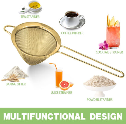 2 Pack Stainless Steel 18/8 Small Food Strainer, Fine Mesh Sieve with Long Handle, Cocktail Strainer For Cocktails, Tea Herbs, Coffee & Drinks, Rust Proof & Great as Tea Strainer, 3.5inch
