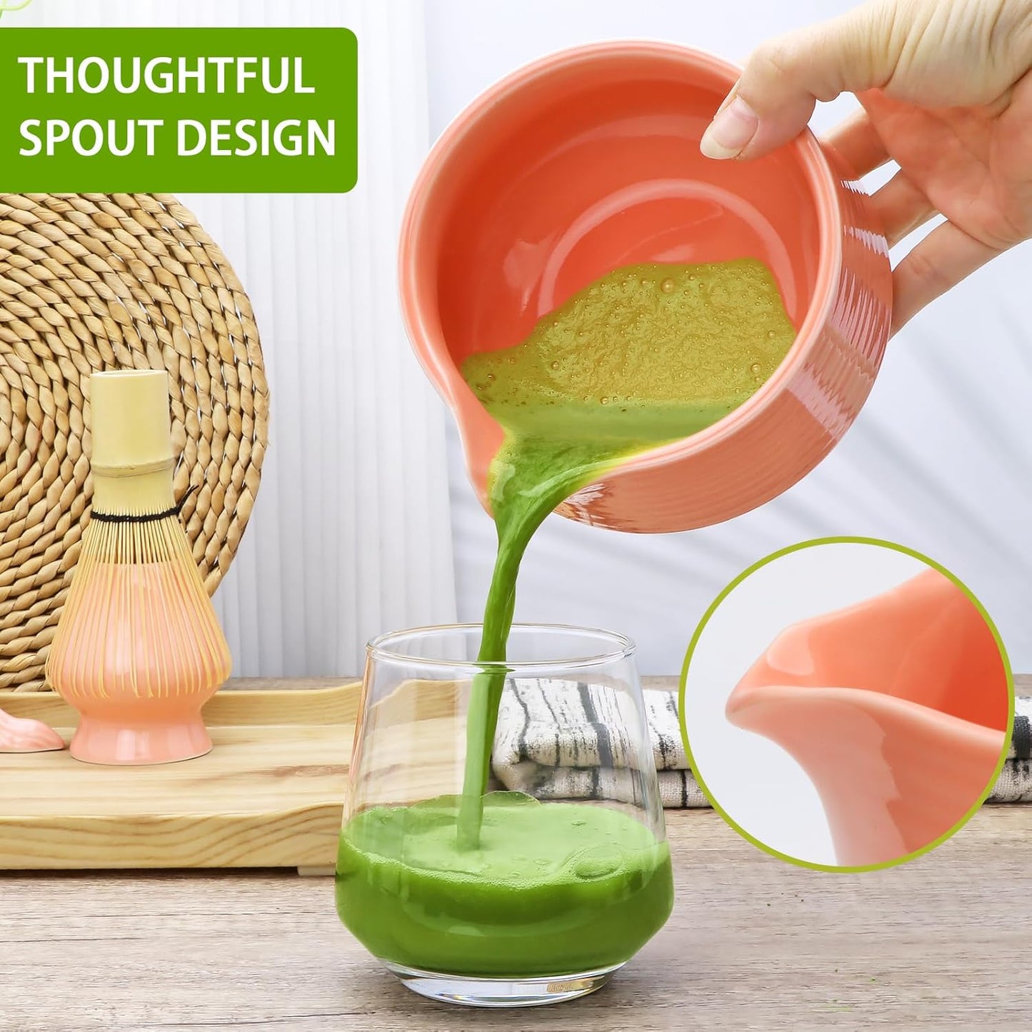 Accguan Matcha Whisk Set, 7pcs - Bamboo & Ceramic, Includes 19 oz Bowl, Whisk, Spoons, Holder, Sifter & More - Perfect for Matcha Lovers