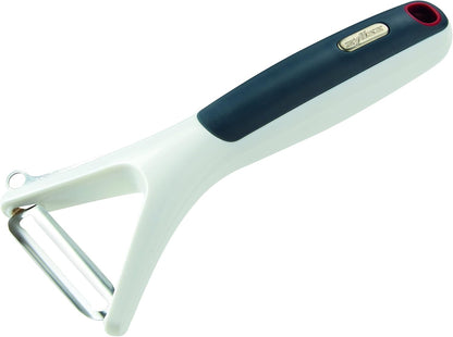 Zyliss Swivel Peeler – Ultra-Sharp Stainless Steel Blade for Potatoes, Carrots & Soft Fruits – Ergonomic Wheatstraw Grip – Built-in Eye Cutter & Safety Cover – Dishwasher Safe – Vegetable Peeler