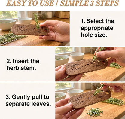 Herb Stripper with 7-Hole Leaf Separator & Black Walnut Chopper, Herb Prep Tool for Kale, Chard, Collard Greens, Rosemary, Mint and Thyme