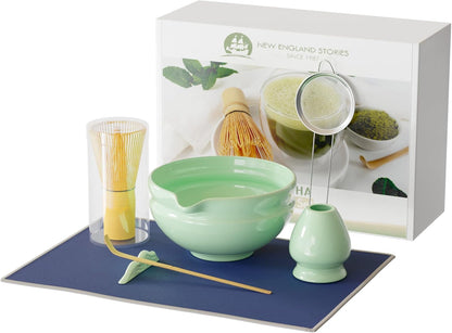 Matcha Whisk Set, Perfect Matcha Kit for Matcha Lovers Includes Ceramic Bowl, Bamboo Whisk, Holder, Scoop, Sifter & Cloth - 7 Pcs Matcha Kit