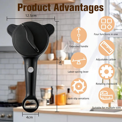 Multi-Functional Retractable Jar & Bottle Opener, Magnetic Stainless Steel Can Opener with Ergonomic Handle, Friendly Kitchen Gadget